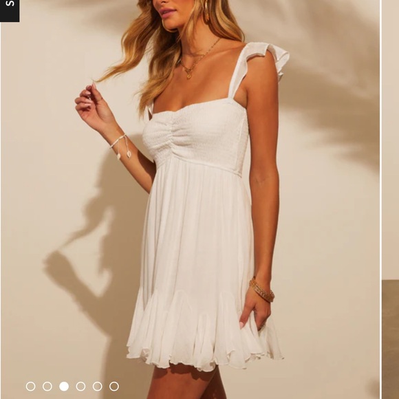 VICI Mahoney Smocked Ruffle Mini Dress in color sand - Picture 4 of 4